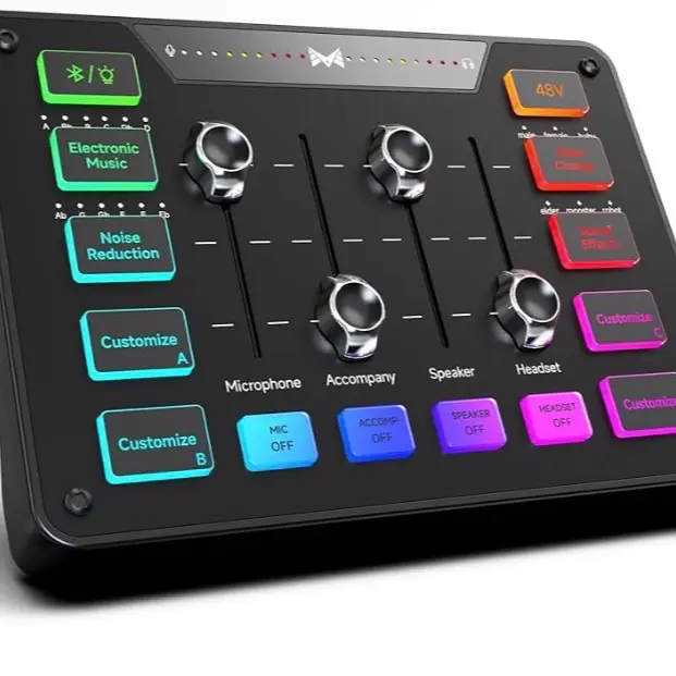 Gaming Audio Mixer with XLR Microphone Input and Built-in Noise Reduction Audio Interface
