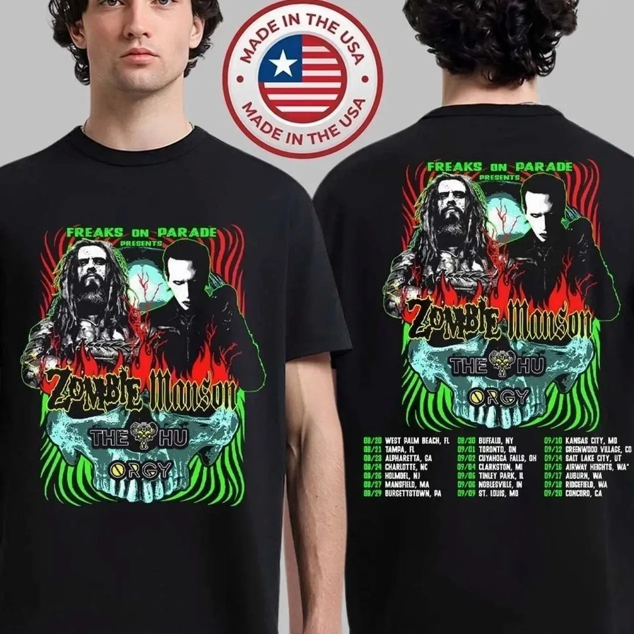 Unisex #Rob Zombie26 Black Graphic Two Sided T-shirt JCI