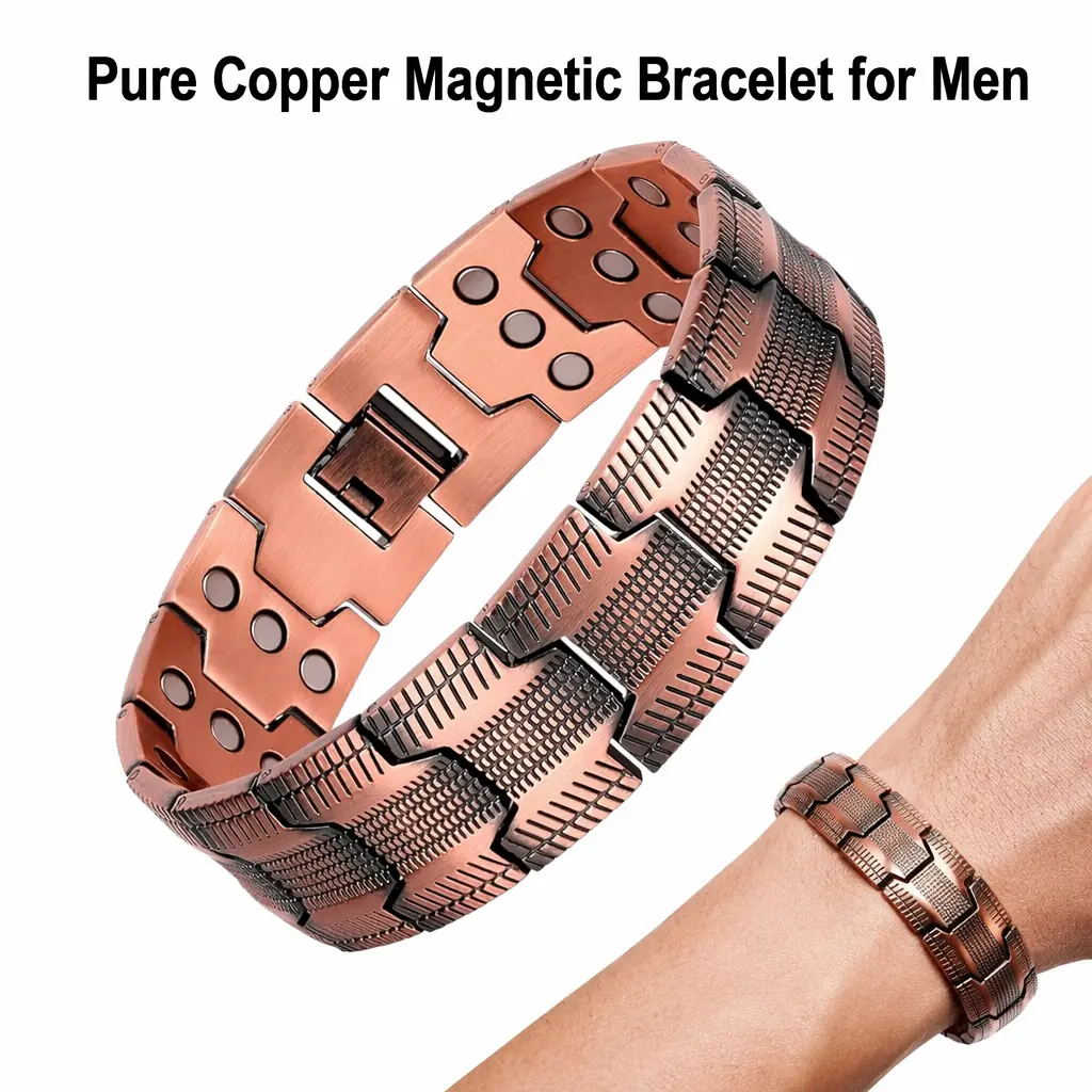 Pure Copper Magnetic Bracelet for Men, Masculine Wide Band with 3500 Gauss Magnets, Adjustable Wellness Jewelry for Fatigue Relief, Energy Boost and Gifts for Him