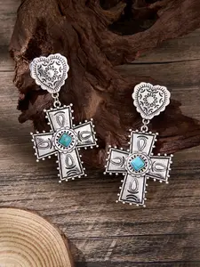 Vintage Western Cowboy Heart Cross Pendant Earrings, Bohemian Style Women's Earrings, Fashion Personalized Jewelry Gift for Her