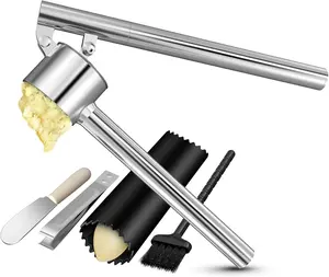 5-in-1 Stainless Steel Garlic Press Set with Jumbo Chamber & Mincer - Heavy Duty Rustproof Garlic Crusher with Ergonomic Handle, Dishwasher Safe, Easy Squeeze Design for Ginger, Nuts, Herbs Extended