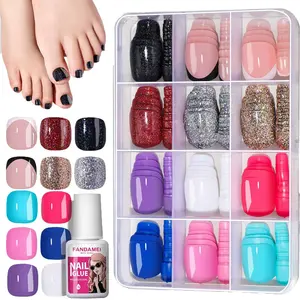 288PCS 12 Colors Press on Toenails, Short Square Full Cover Fake Toenails for Feet, 4 Glitter + 6 Glossy + 2 French Tip Artificial Toenail Tips