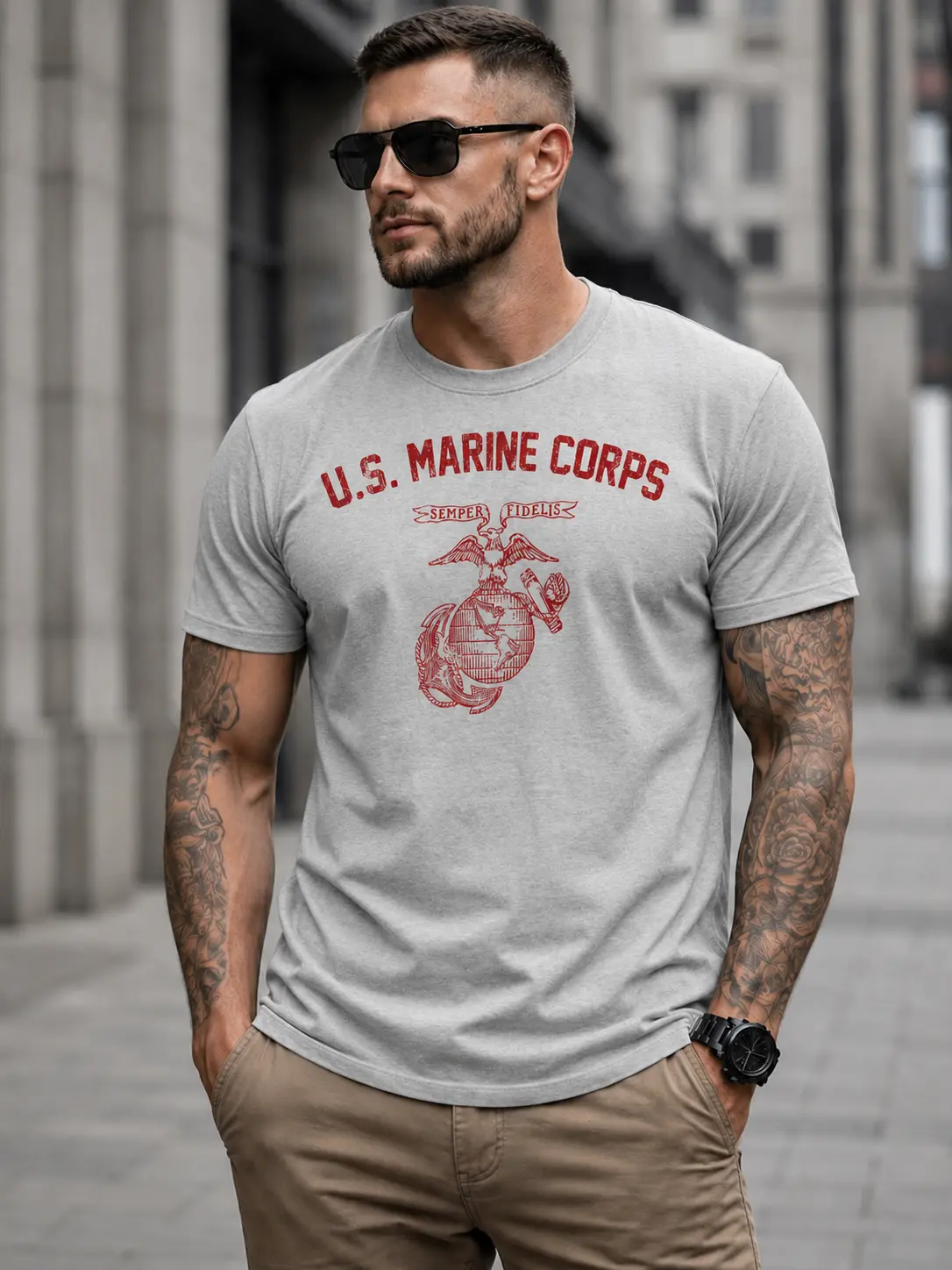 Men's Soft Cotton T-Shirt with Vintage WW2 USMC Graphic, Retro Military Veteran Tribute Top, Casual Fit with Breathable Fabric, Apparel, Menswear, Unisex, Ww2 Military Theme, All Seasons, Crew Neck, Round Neck, Wwii Tribute, 2Xl, Vintage Graphic, Shortsle