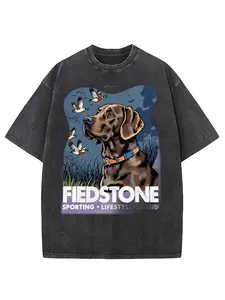 Vintage Labrador Dog & Ducks Graphic T-Shirt - Soft Black Cotton Short Sleeve Crew Neck Tee with Faded Casual Shirt for Dog Lovers Gift, Birthdays, Anniversaries & Outdoor Wear