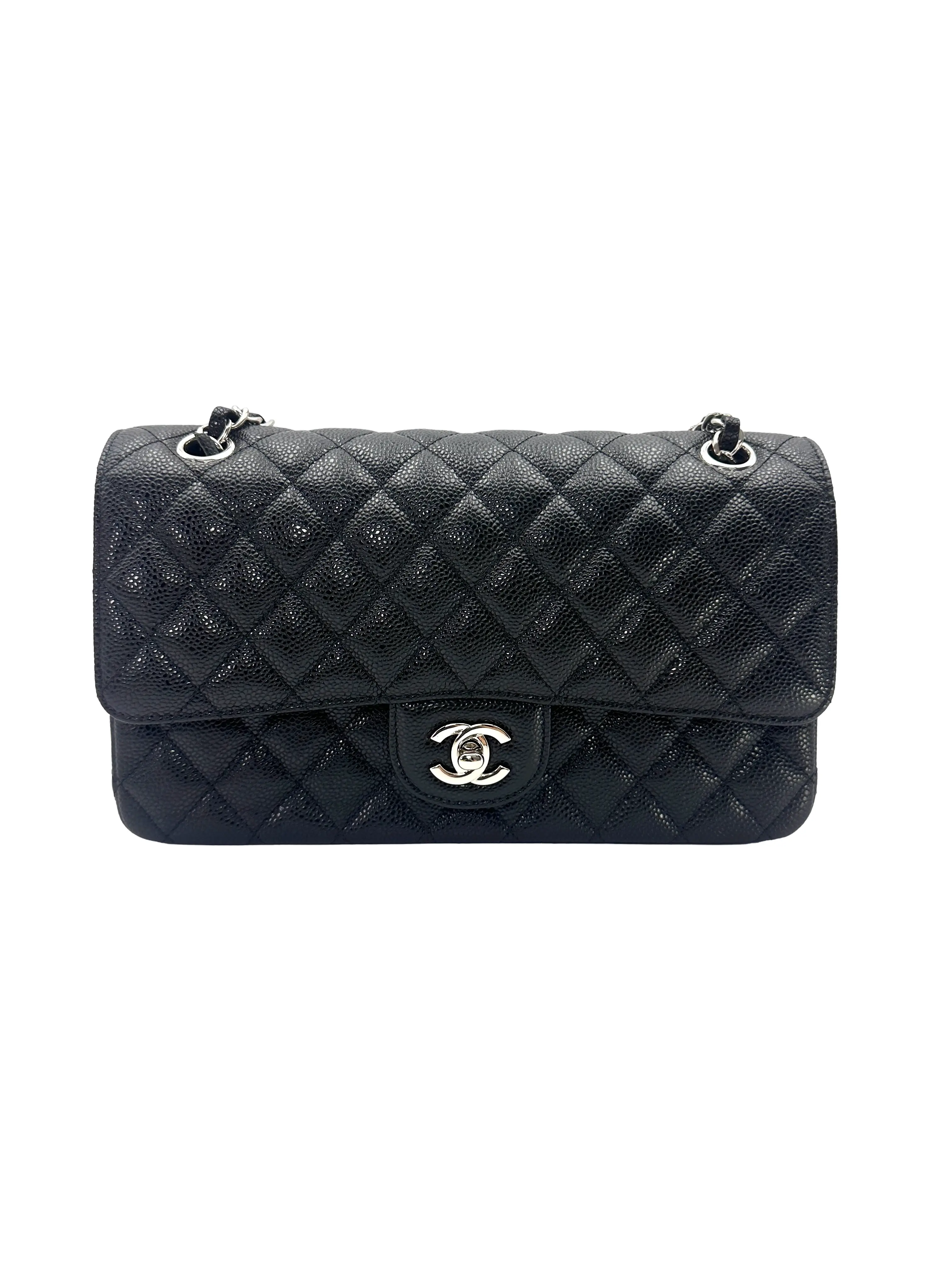 Pre-owned CHANEL leather Shoulder Bags Classic Flap Black Quilted Medium Size Shoulder Bag With Silver Buckle(14***01)DR902