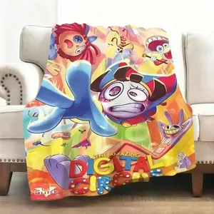 The Amazing Digital Circus Character Collage Poster Flannel Blanket - Microfiber Blend, Flannel Texture, Fade-Resistant, Vibrant Chaos, Viral TADC Pomni & Gang Cozy Throw, It is an excellent gift for children, family and friends Suitable as a gift sizes 6