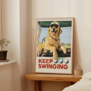 1pc Unframed Golden Retriever Funny Animal Wall Art Canvas Poster Print Vinage Dog Playing Golf Sport Art Painting For Dorm,Living Room,Apartment Room,Bedroom,Modern Home Decoration Artistic Decorative Art