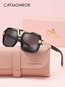 CATMONROE Retro Luxury PC Material Square Frame Sunglasses, Unisex, Suitable For Outdoor Cycling, Driving, Hiking Sun Protection, Summer Dating, Photography, Travel Fashion Accessories