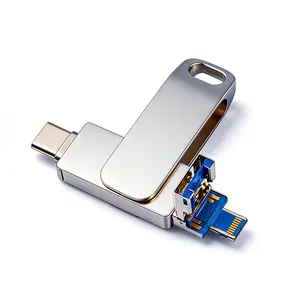 4-Port 4-in-1 USB Drive | High-Speed Photo & Video Backup | External Storage for iPhone, iPad, Android & PC | Portable Memory Stick for On-the-Go Files