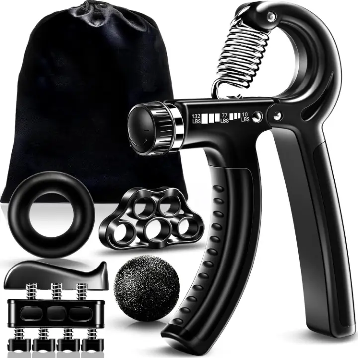 Hand Grip Strengthener Kit - Adjustable Resistance Gripper, Finger Exerciser, Stress Ball & Forearm Trainer 5-in-1 Set for Comprehensive Workout & Rehabilitation