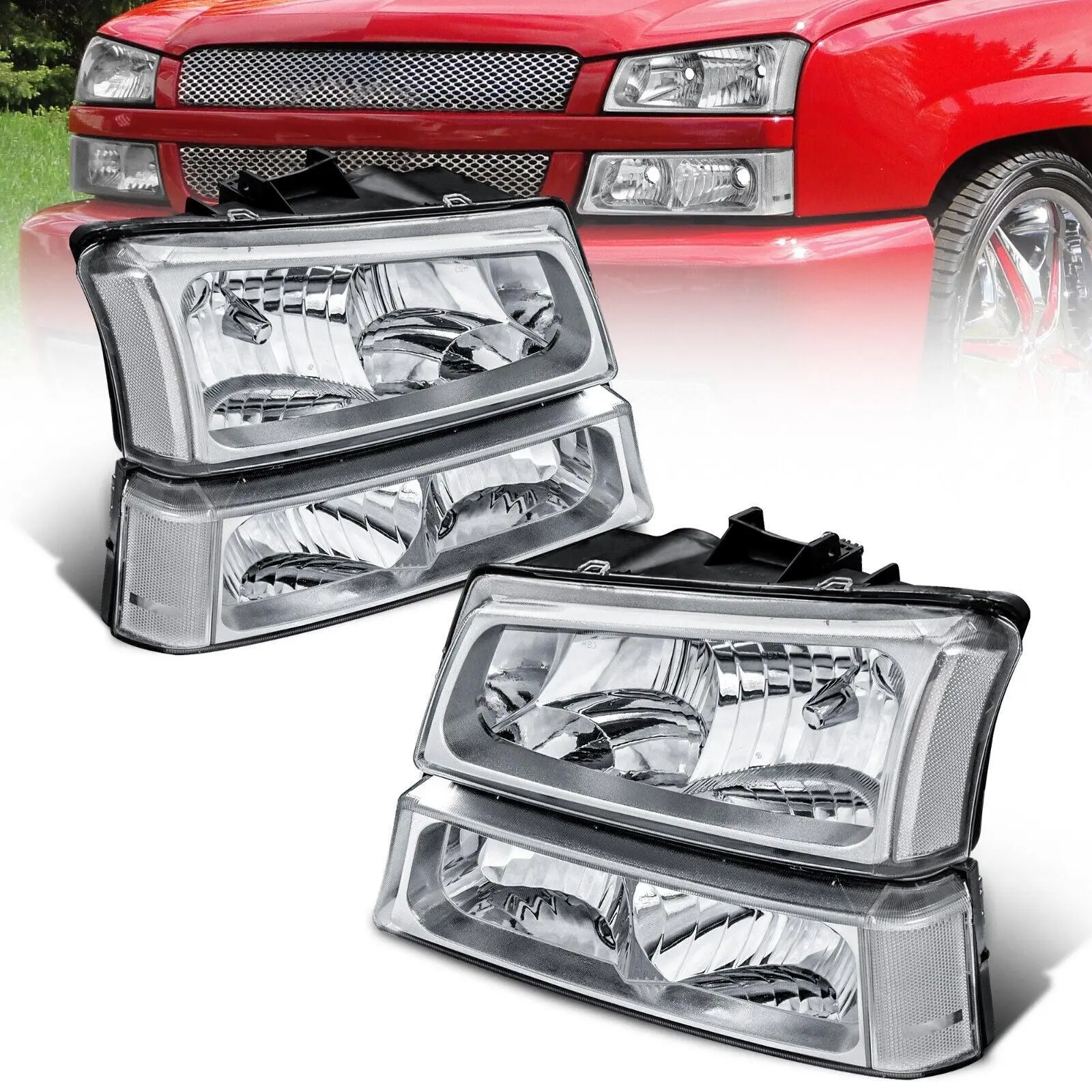 MOSTPLUS Headlight Assembly Compatible with 2003-2006 Chevy Silverado 1500 2500 3500 & Avalanche (Pair LH+RH)