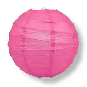 12 PACK | 12"  Fuchsia / Hot Pink Crisscross Ribbing, Hanging Paper Lantern Combo Set