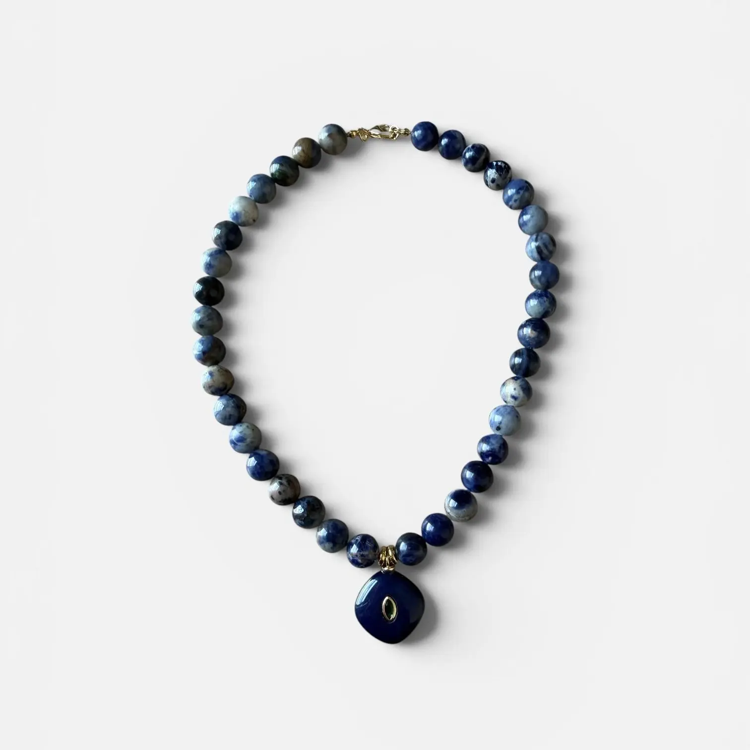 14k Gold 10mm Blue Sodalite Beaded Choker