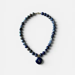 14k Gold 10mm Blue Sodalite Beaded Choker