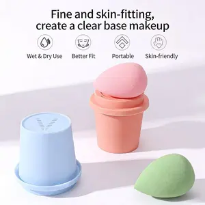 1pcs Powder Puff Makeup Sponge, Blending Beauty Sponge, Coffee Cup Water Drop Gourd Shape, No Powder Waste, Makeup Sponge Storage Set, Travel Portable
