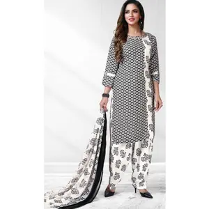 Black & White Printed 3‑Piece Kurta Set with Dupatta( #1014) – Women’s Ethnic Suit  Price $15 (sale)