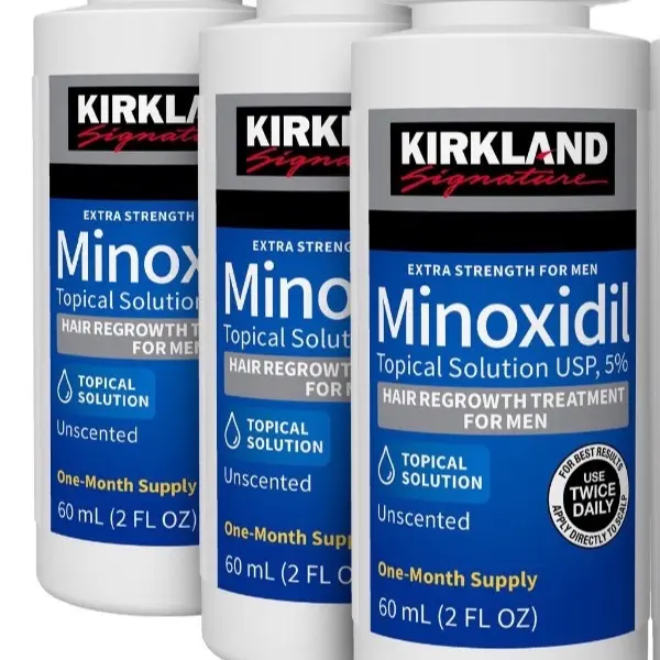 Kirkland Signature Minoxidil-5% Extra Strength Hair Regrowth for Men 3 Count 2 Ounce Bottles Unscented Topical Solution