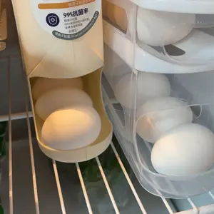 Large Capacity Stackable Egg Organizer: Model Home Refrigerator Rolling Storage Tray, Kitchen Fridge Side Door Freshness Rack, Space-Saving Refrigerator Accessories.