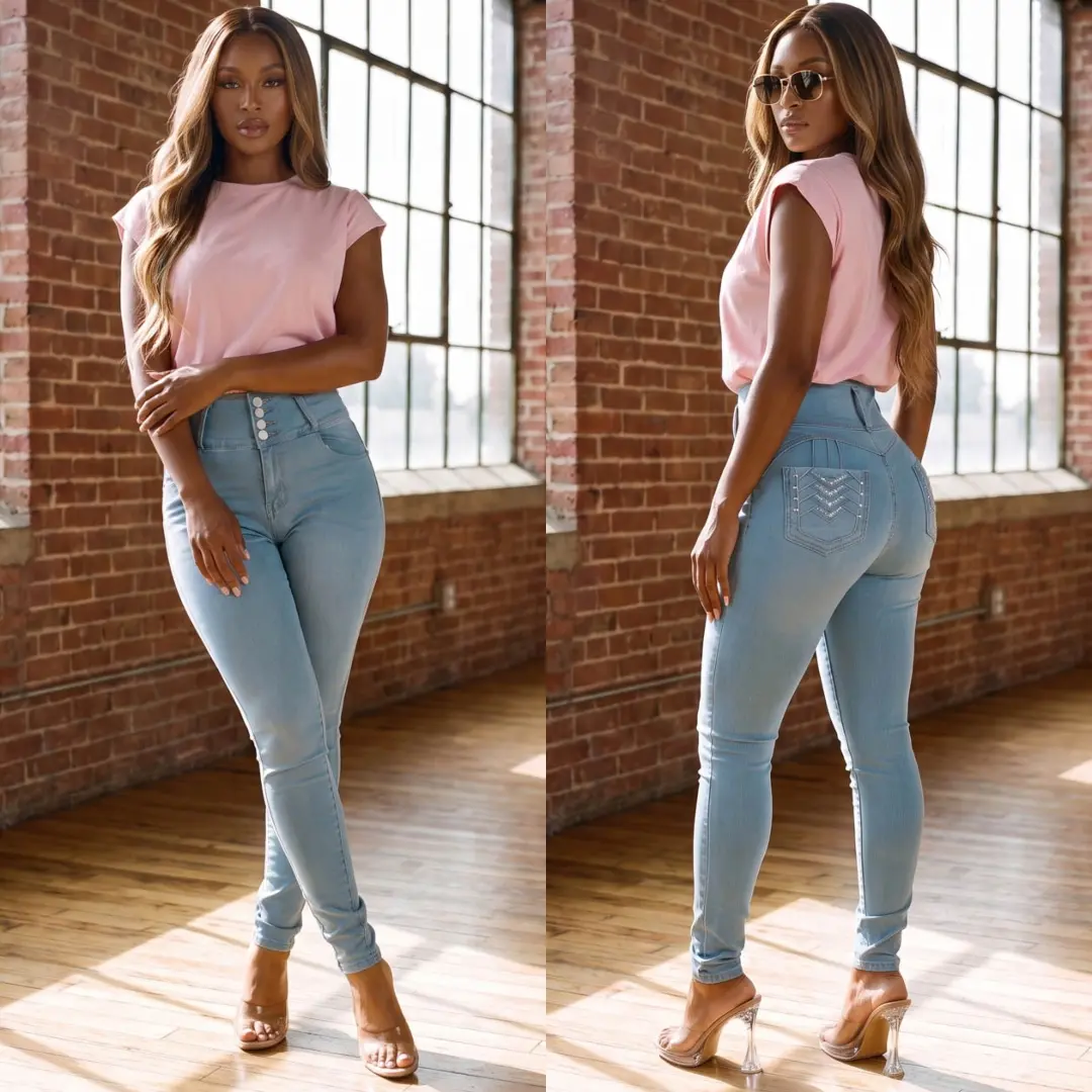 Push Up Super High Waist Stretch Skinny Jeans Light Wash