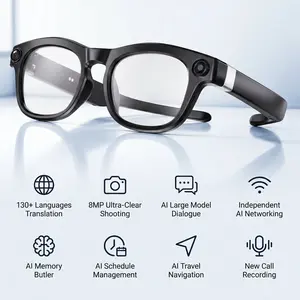 AI Smart Glasses with 8MP Camera, 130+ Languages Translation, Hands-Free Live Streaming, AI Assistant with Navigation, Meeting Transcription, Bluetooth 5.4 Smart Eyeglasses