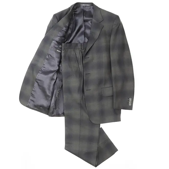 Pre-owned GUCCI Wool Small Leather Goods Ombre Check Suit Set 3B Jacket & Slacks