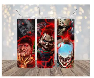 Villains Horror Movies  Halloween Tumbler - 20 oz Stainless Steel Drinkware with Straw & Lid, Portable & Washable, Halloween Bottle Cup