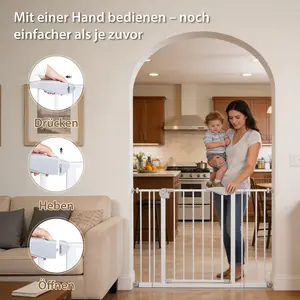 Double Door Baby Safe Gate for Stairs & Doorways,adjustable 75-115 Cm(29.53''-45.3''),walk Through Safety Gate with Extension Kits,auto Close,pressure Mounted,white Metal Child & Pet Gate