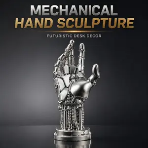 Futuristic Mechanical Hand Sculpture, Cyberpunk Desk Decor, Cool Robot Hand Ornament for Office & Room