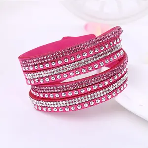 Leather Wrap Bracelets for Women, Boho Multi-Layer Pink Western Jewelry Cowgirl Outfits for Women