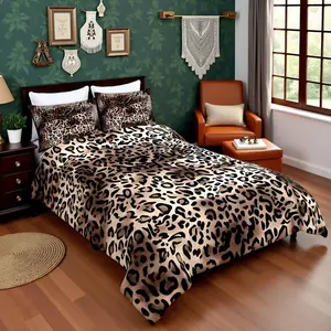 Leopard Comforter Set,Brown Bedding Set for Kids Teens Room Decor,Animal Cheetah Quilt Set,Modern Luxury Soft Breathable Duvet Insert