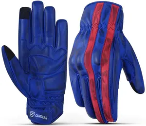 Motorcycle Gloves Racing Touchscreen Leather Knuckles Riding Biker Gloves Blue/Red