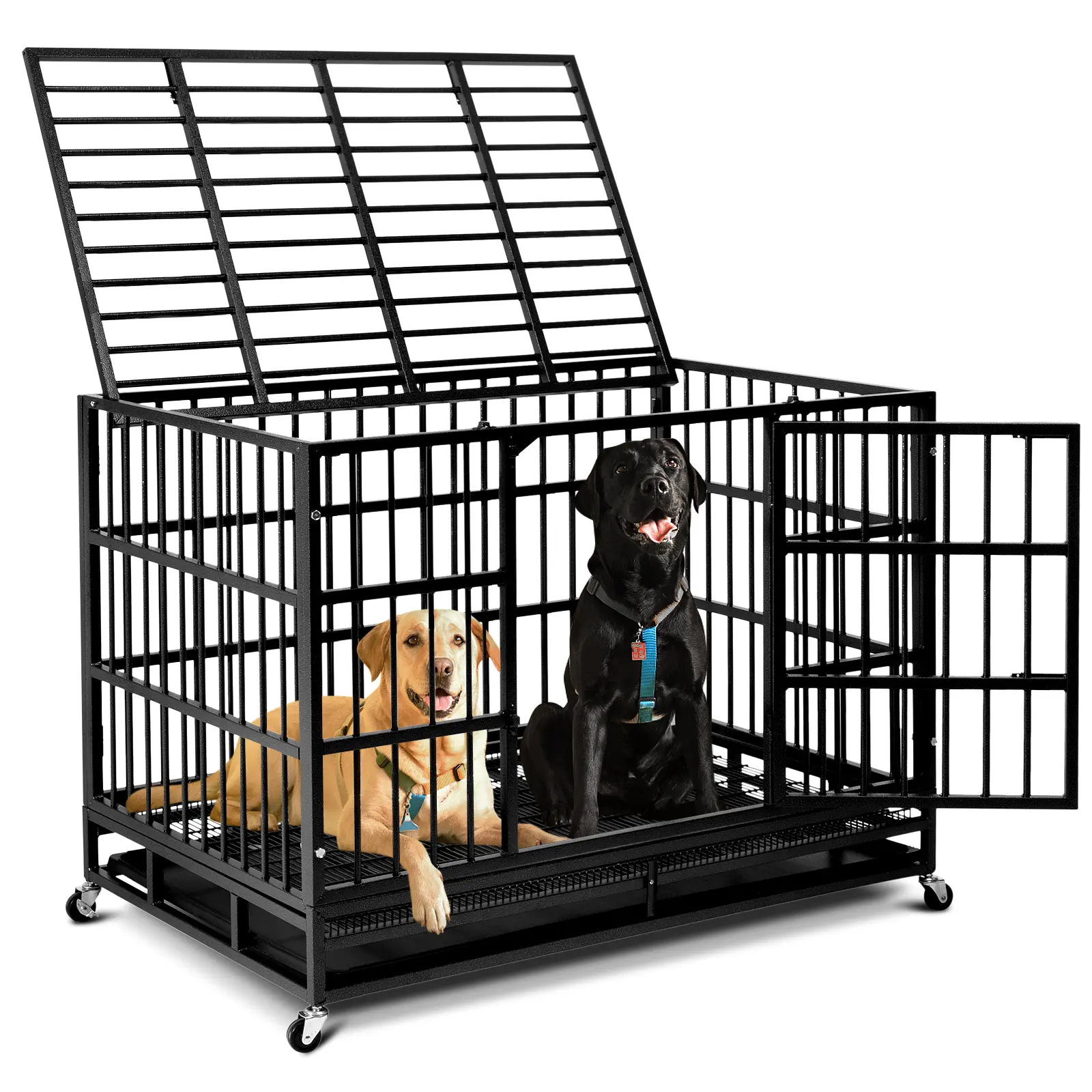 Oranland 48-in Extra Large Heavy Duty Alloy Dog Crate - Escape-Proof Kennel with Wheels, Double Door, Sturdy Locks, Removable Tray for High Anxiety Pets