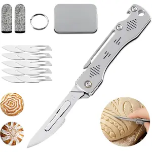Bread Lame, Folding Sourdough Scoring Tool with Belt Clip & 10 : Professional Dough Scorer for Artisan, Homemade Baking | EDC Portable Kitchen , Craft , Hobby Tool & Box Opener