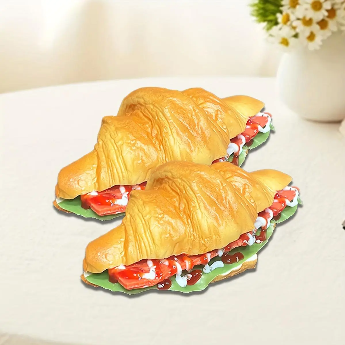 2pcs Realistic Simulation Sandwich Cheese Bread, Yellow Thermoplastic Polyurethane, European Soda Bread Lookalike, Food-Themed Window Display Decor, Photography Stage Prop
