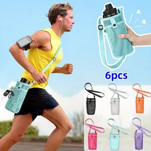 6Pack Water Bottle Holder with Strap, Premium Water Bottle Carrier with Strap Easy Clean, Light Water Bottle Carrier Bag, Water Bottle Holder with Pocket for Hiking, Walking, Travel (7.4x3.5inch) - Home Improvement. Drinkware Lightweight Fabric