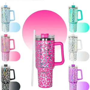40 oz Tumbler Drinkware with Handle - Available in Various Colors Including Pink, Light Pink, Black, and White - Water Bottles, Bottle