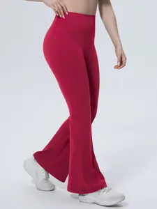 Womens Solid Yoga Pants High Waisted Flare Leggings No Front Seam Straight Leggings Seamless Bootcut Pants Athletic Leggings High Waist Stretchy