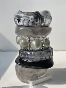 Transparent Resin Bracelet, Asymmetric Thick Elastic Patchwork Bangle, Fashion High-End Women's Jewelry