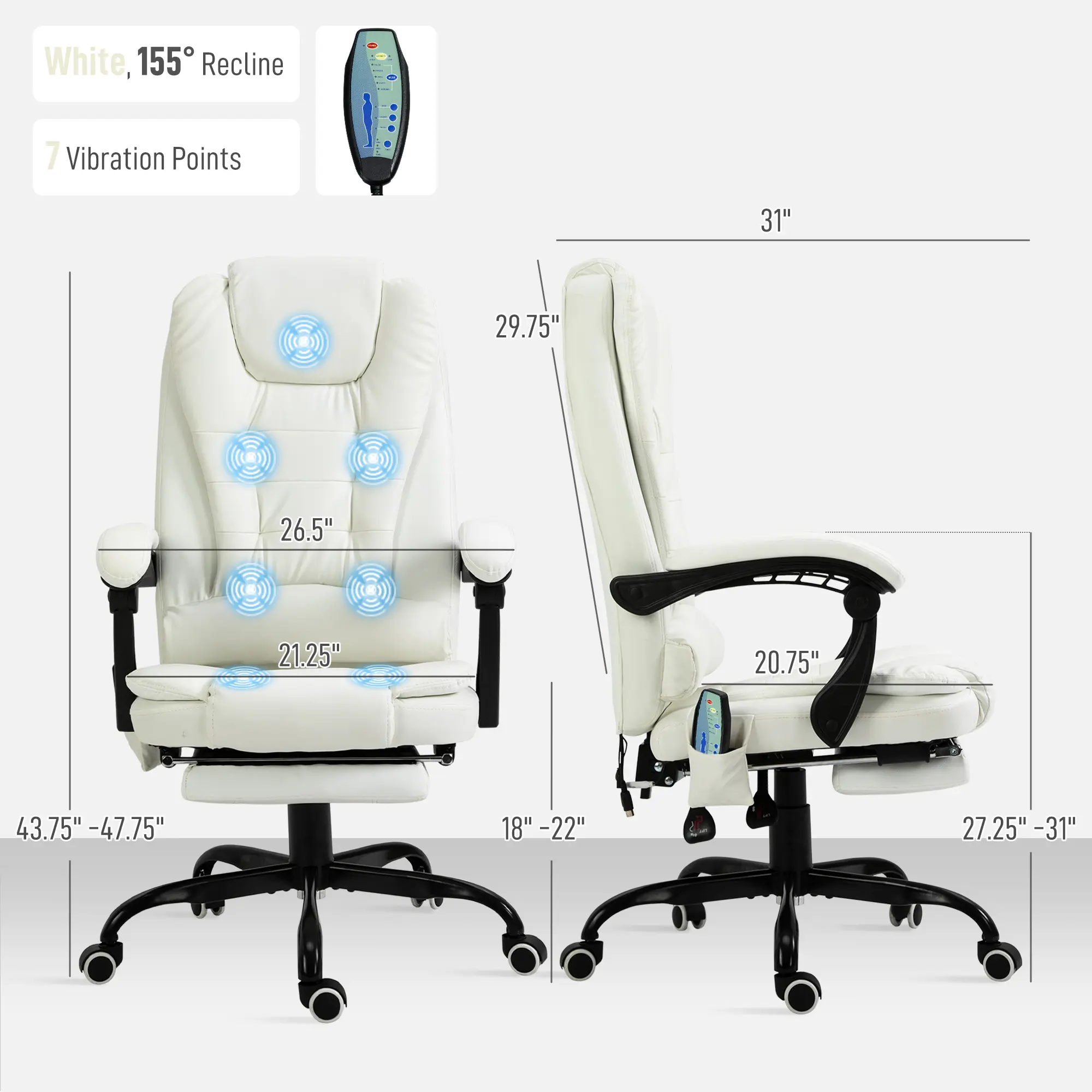 White, 155° Recline
