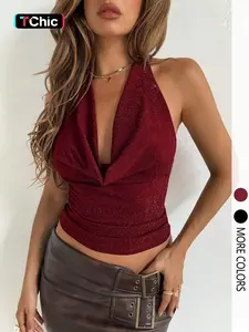 Women's sequined solid color backless camisole top, casual sleeveless top for summer, suitable for everyday women's wear, Tank Top, Fitted