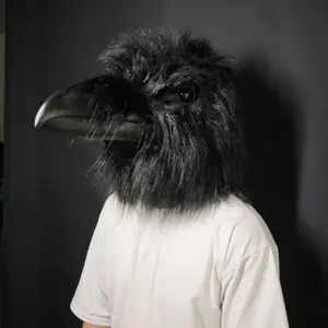 Black Crow Mask Animal Bird Mask Realistic Crow Latex Mask Halloween Party Carnival Role Playing Costume Props Adult