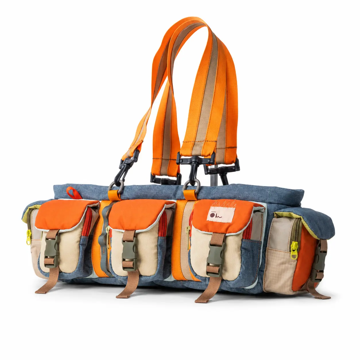 Multi-Pocket Utility Tote Bag for Women & Men, 15.7-Inch 420D Nylon Large Capacity Shoulder Crossbody Bag with Detachable Straps and YKK Zippers, Travel Work Gym Hiking Carryall, Orange Blue