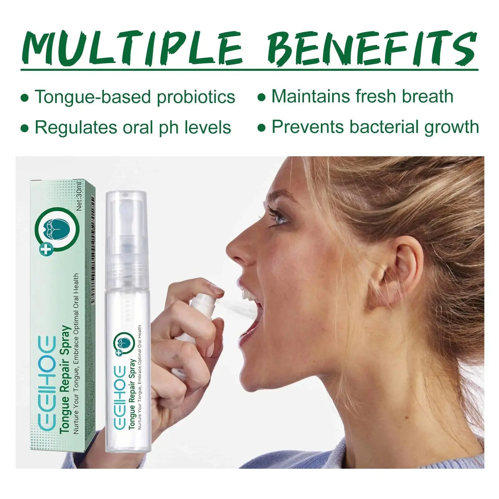 Unflavored Oral Fresh Tongue Coating Repair Spray - Sensitive Gentle Cleanser for Cleansing, Bacteria Inhibition, Tongue Surface Repair, Cracking Relief, Gum Protection, Oral Health Support, Whitening (Shop Spring Glow Up), Unflavored Oral Spray
