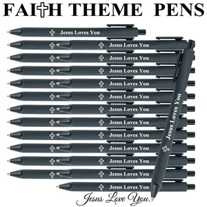 24pcs Jesus Loves You Christian Ballpoint Pens - Black Ink Faith Theme Pens with Cross, Bulk Religious Inspirational Pens for Church, Bible Study, Gifts (Black ink)