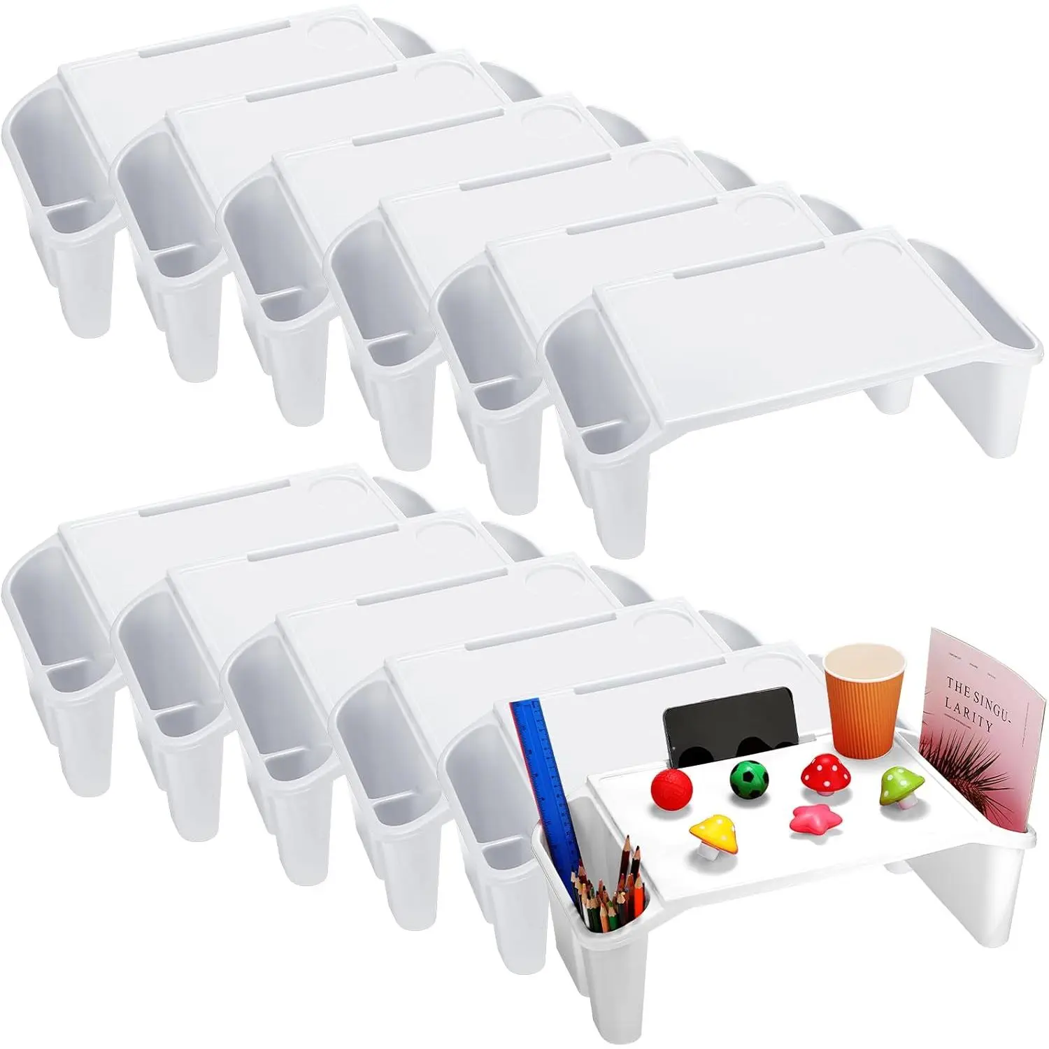 12 count  Lap Desk Bulk Tray Lap Table Bed Table Plastic Desk with Extra Storage Space Activities  Portable for  Students Work Study School Classroom(White)