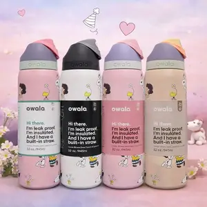 Owala Sn0opy 32oz Insulated Water Bottle Stainless Steel Leakproof Flip Lock Lid, BPA Free, Keeps Drinks Cold 24H Hot 12H, Reusable Sports Travel Gym Bottle with Built-in Straw Design