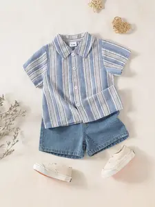 Men's Striped Casual Shirt Set, Two-Piece for Daily Wear & Travel, Stylish Comfortable Design, Perfect Gift Idea, Elastic