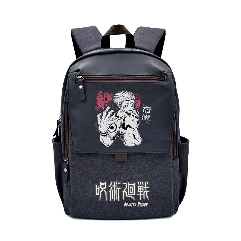 Jujutsu Kaisen Gojo Satoru Anime Printed Backpack, Vintage Canvas Faux Splicing Daypack, Trendy Anime Graphic Casual Travel Backpack For Daily Outdoor Use