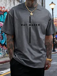 Men's Plus Size Letter Print Round Neck Short Sleeve T-Shirt, Cross Model Design, Summer Streetwear Fashion Casual Graphic Design Simple Tee, Stylish and Elegant Aesthetic
