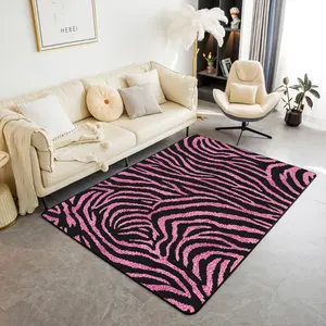 Zebra Stripes Pink Area Rug ,Zebra Print Decor Non Shedding Rug for Kids Teen Adults,Wild Animal Skin Decorative Carpet for Playroom Bedroom Dining Room